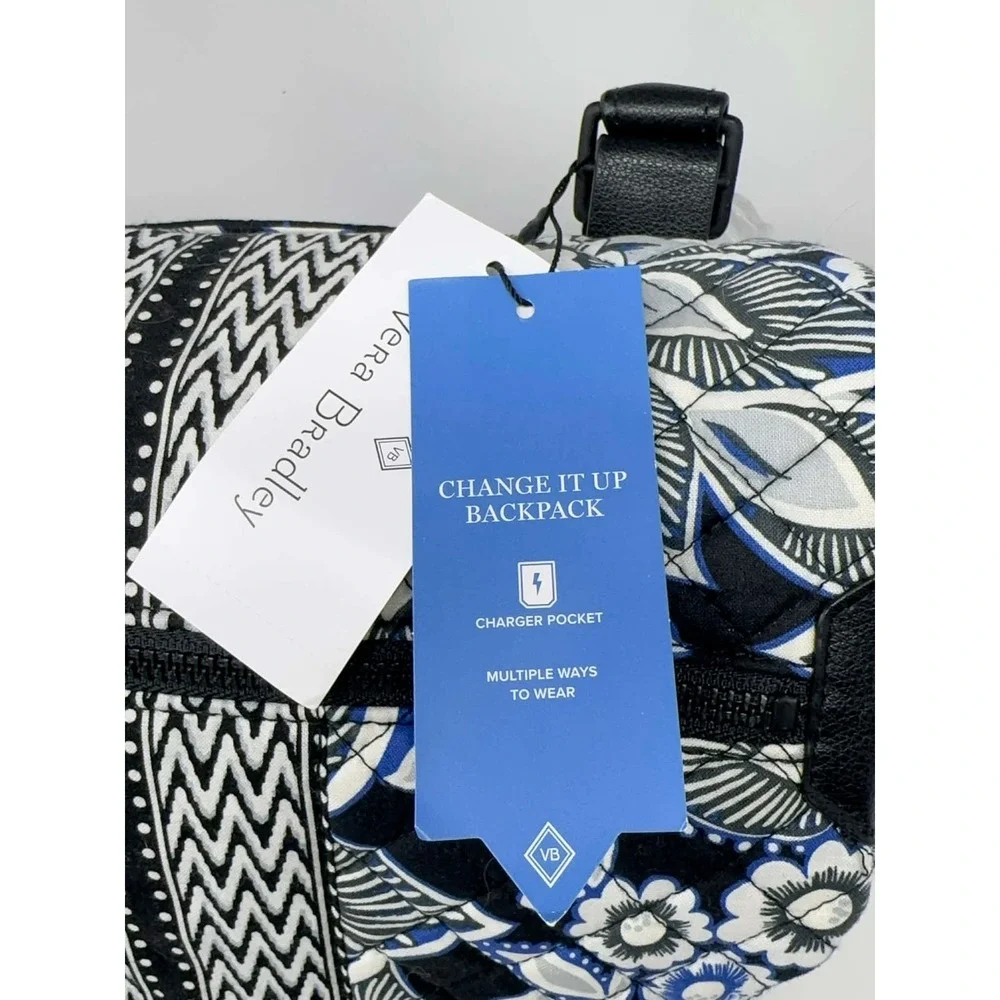 NEW VERA BRADLEY Change It Up Backpack Snow Lotus 22519-I66‎ Black White Blue
